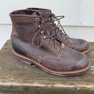 Chippewa Size 9D Classic Lace Up 6" Wood Brown Leather Boots Style 20065